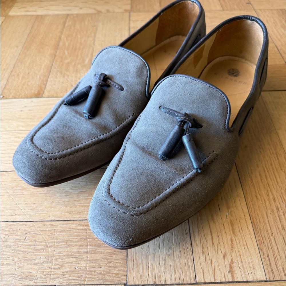 H By Hudson Taupe Suede Tassel Loafers
